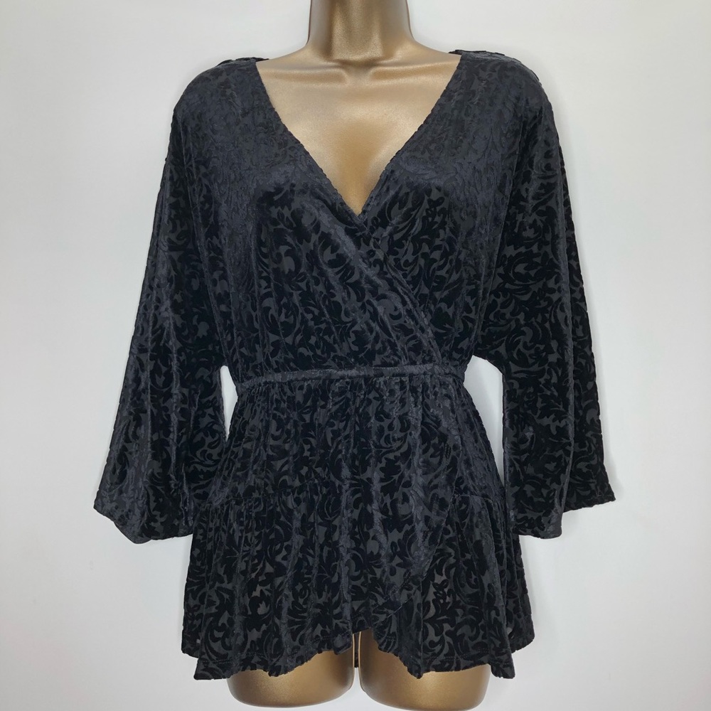 COPY - Anthropologie black velvet burnout v neck blouse